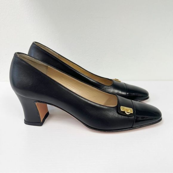 Salvatore Ferragamo Shoes - Salvatore Ferragamo Black Leather Chunky Heels 6 AAAA Patent